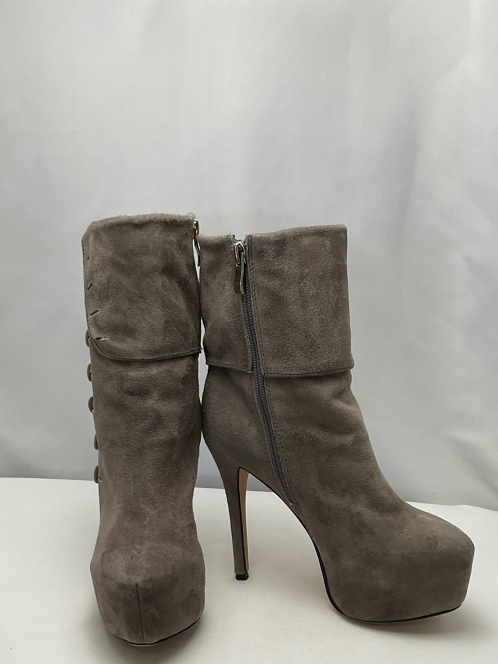 Cinderella Women’s 4.5 Taupe/ Grey Suede‎ Button-Cuff Platform Ankle Boots #0282